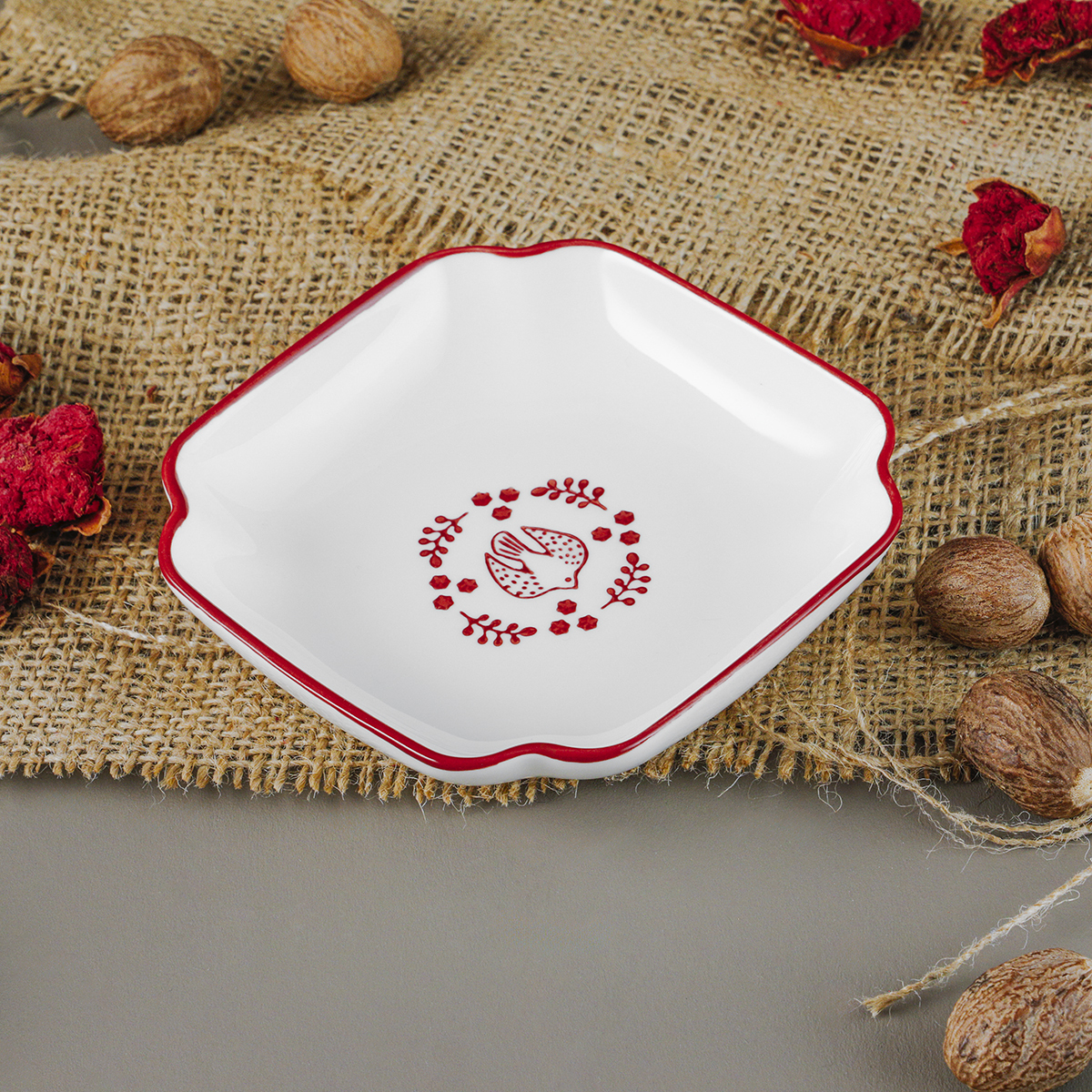 Aryıldız Red Bird Köşeli Tabak 10 cm