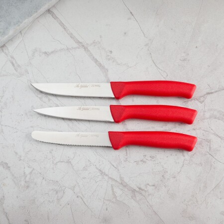 Aryıldız Rexa 3 Parça Sebze Bıçak Seti Kırmızı 10 cm - 4