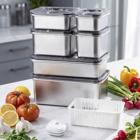 Aryıldız Vacuum & Fresh Çelik 14 Parça Saklama Kabı Seti - 2
