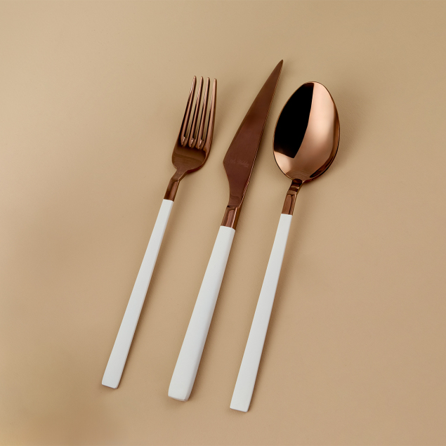 Aryıldız Vogue Bronz Beyaz 24 Parça 6 Kişilik Çatal Kaşık Bıçak Takımı - 1