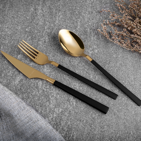 Aryıldız Vogue Pvd Gold Siyah 24 Parça 6 Kişilik Çatal Kaşık Bıçak Takımı - ARYILDIZ