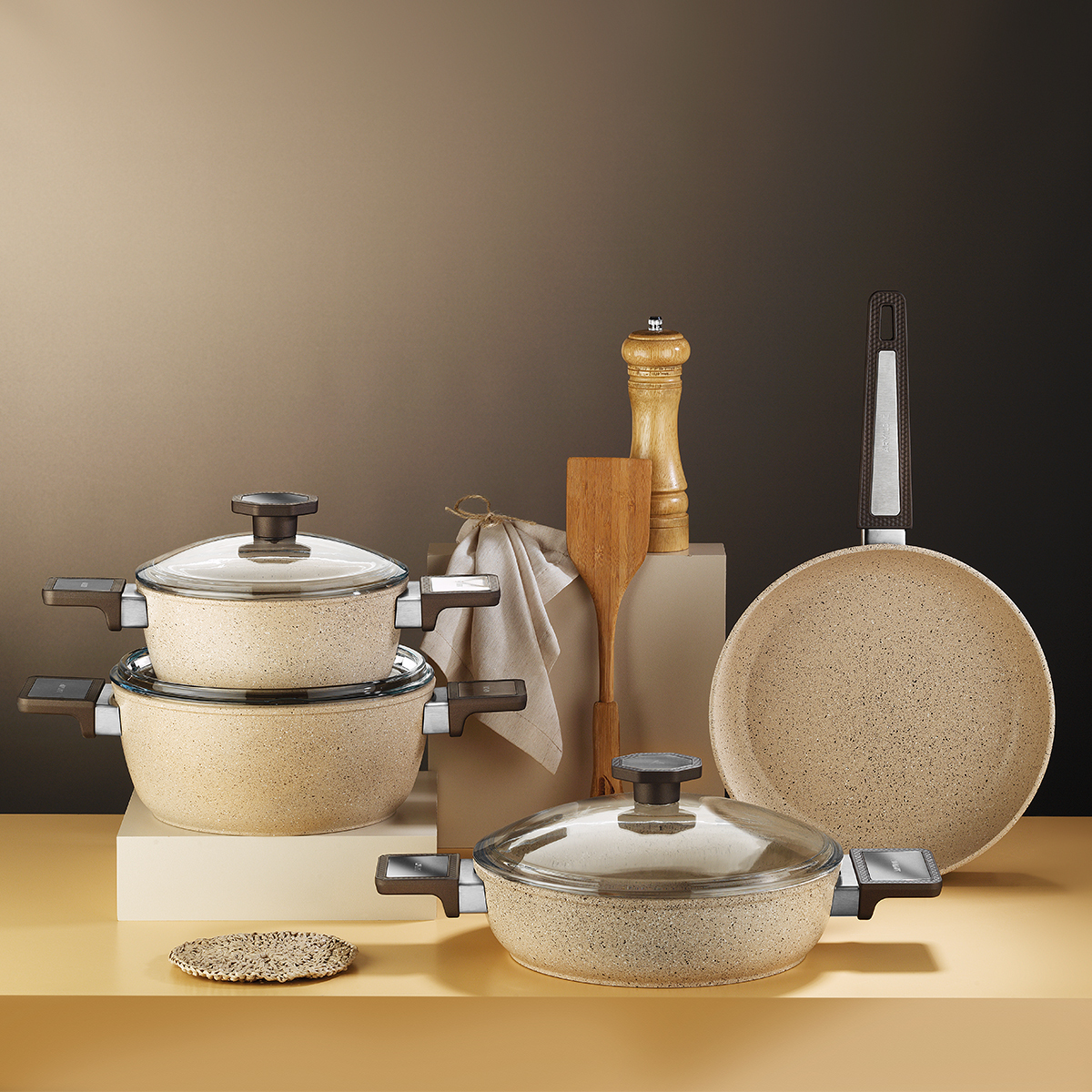Aryıldız Vortex Cappuccino 7 Parça Tencere Seti | Ar Yıldız